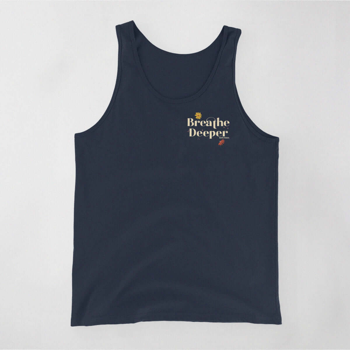 Not Roses - Breathe Deeper Tank Top (navy). Front view. 